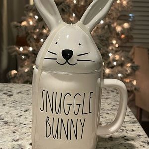 Rae Dunn RARE Retired “Snuggle Bunny” Mug with bunny topper